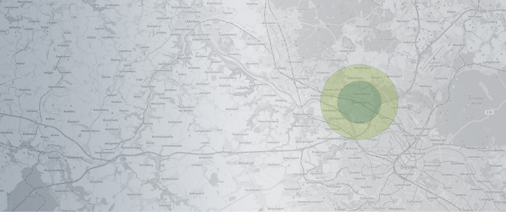 Übersichtskarte von Radebeul mit angrenzenden Orten