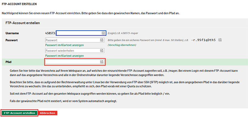 Neuen FTP-User anlegen bei Domainfactory