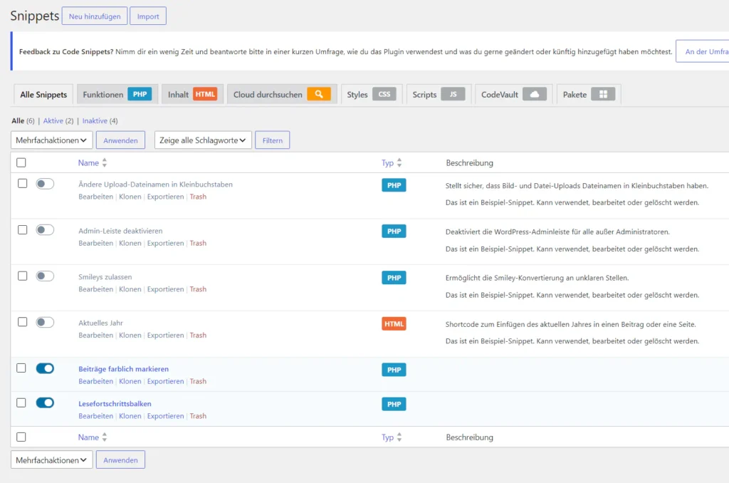 Snippets - das Plugin, um Code in WordPress zu platzieren.